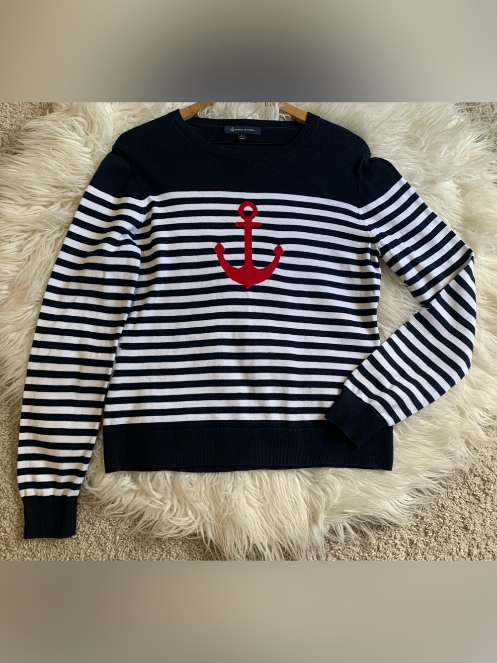 Brooks Brothers Knit Striped Nautical Sweater Blue White Size Large